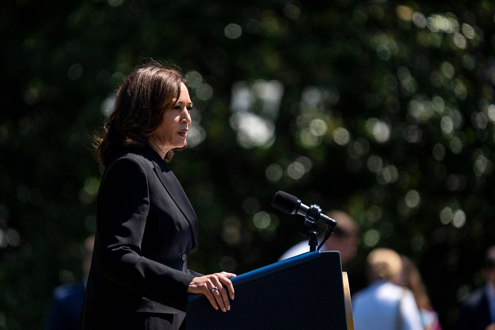 Vice President Kamala Harris delivers remarks during an event commemorating the passage of the Bipartisan Safer Communities Act.